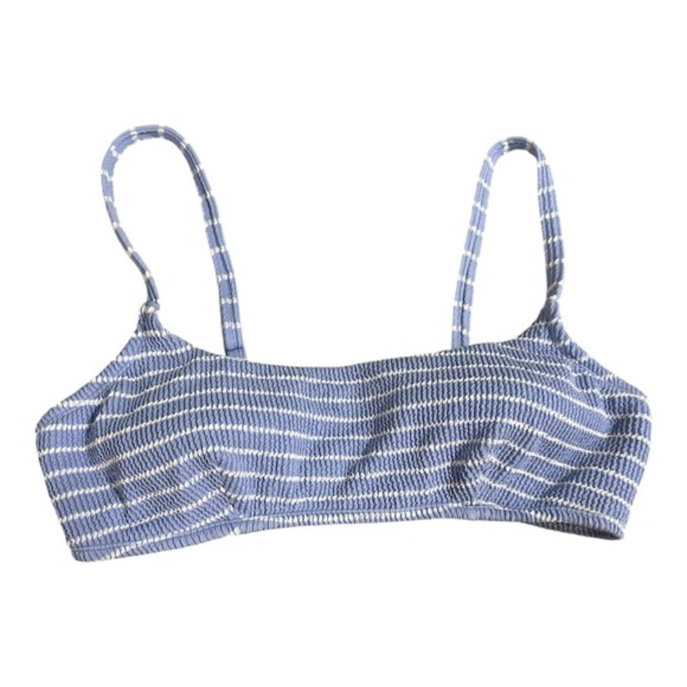 Freshwater Blue White Striped Smocked‎ Seersucker Bikini Top XL NWT